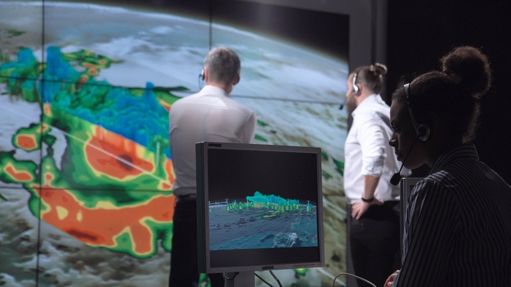Hurricane forecasters monitoring a storm